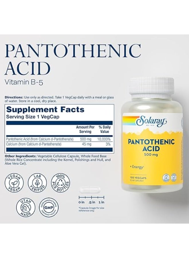 Solaray Pantothenic Acid 500mg -100 Caps - Image 2